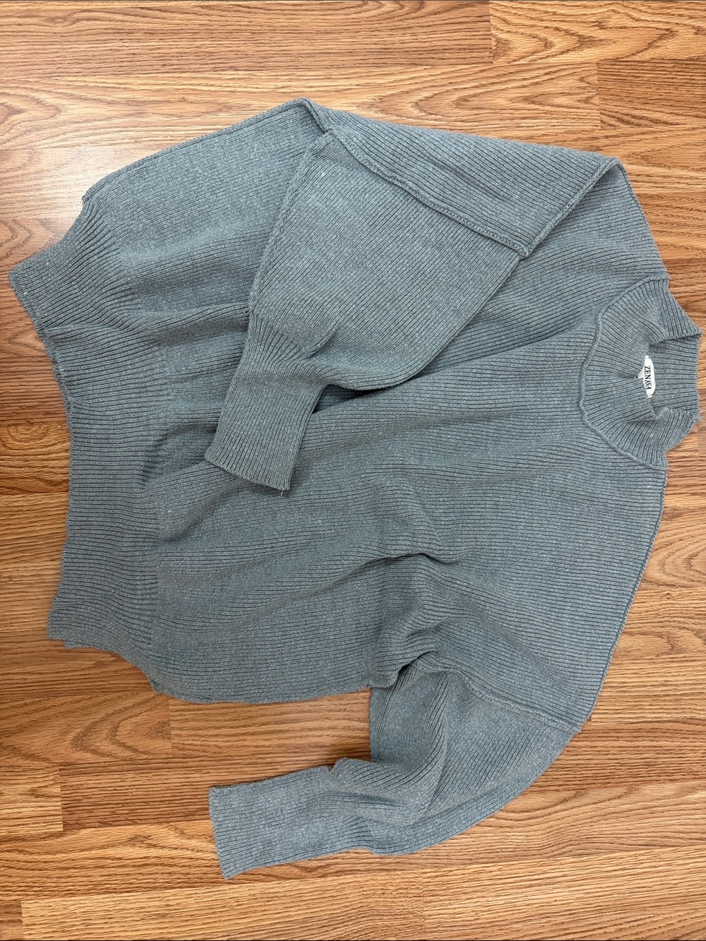 Zenana Outfitters Slate Gray Ribbed Crewneck Sweater